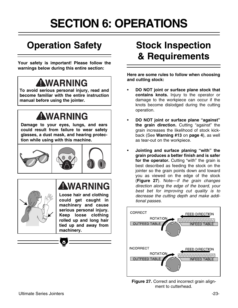 Operation safety, Stock inspection & requirements | Grizzly G9953ZX User Manual | Page 25 / 76