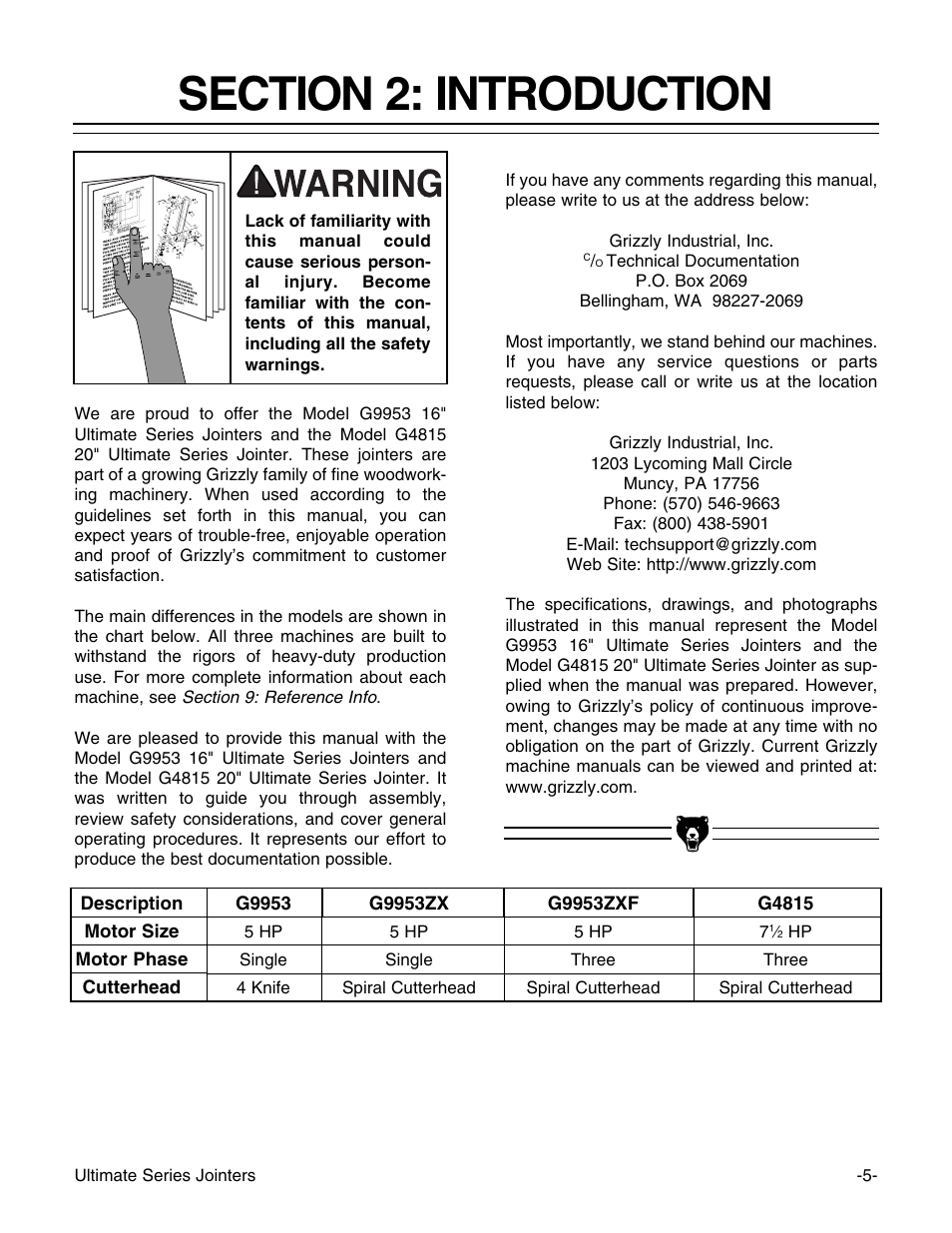 Grizzly G9953ZX User Manual | Page 7 / 76