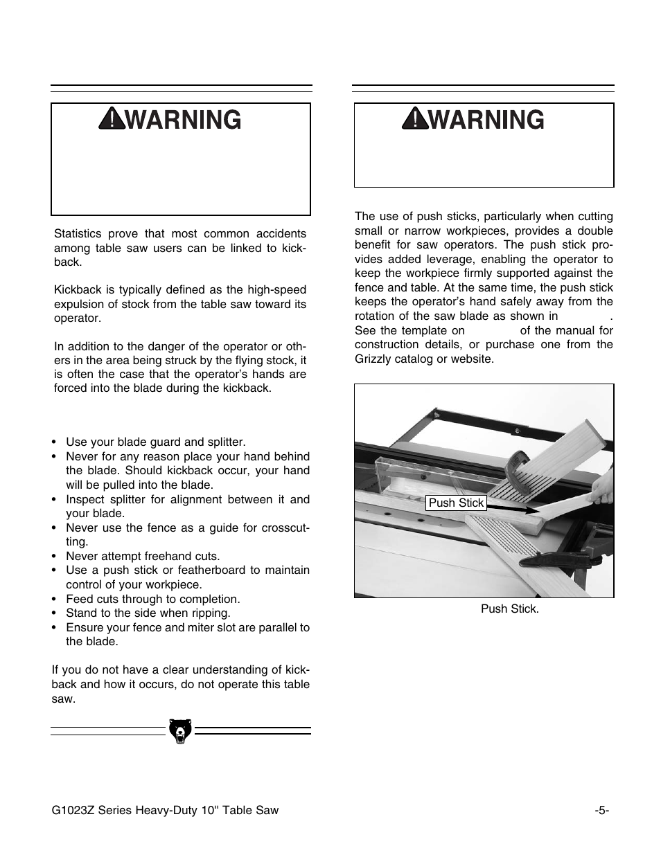 Safety accessories, Avoiding kickback | Grizzly ZX3 User Manual | Page 7 / 63