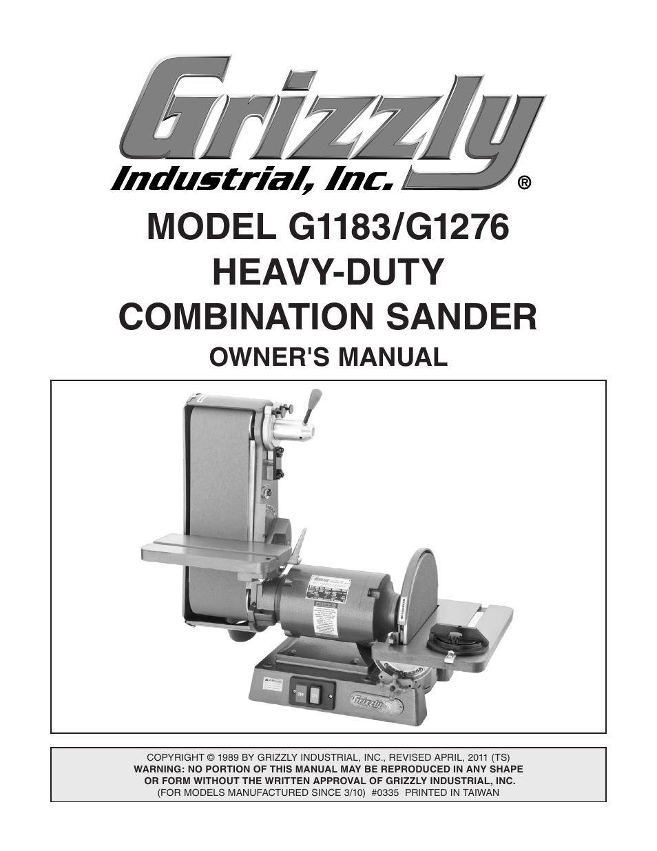 Grizzly COMBINATION SANDER G1183 User Manual | 48 pages