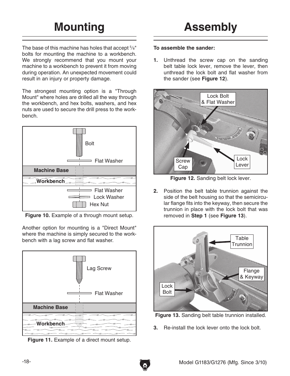 Assembly mounting | Grizzly COMBINATION SANDER G1183 User Manual | Page 20 / 48