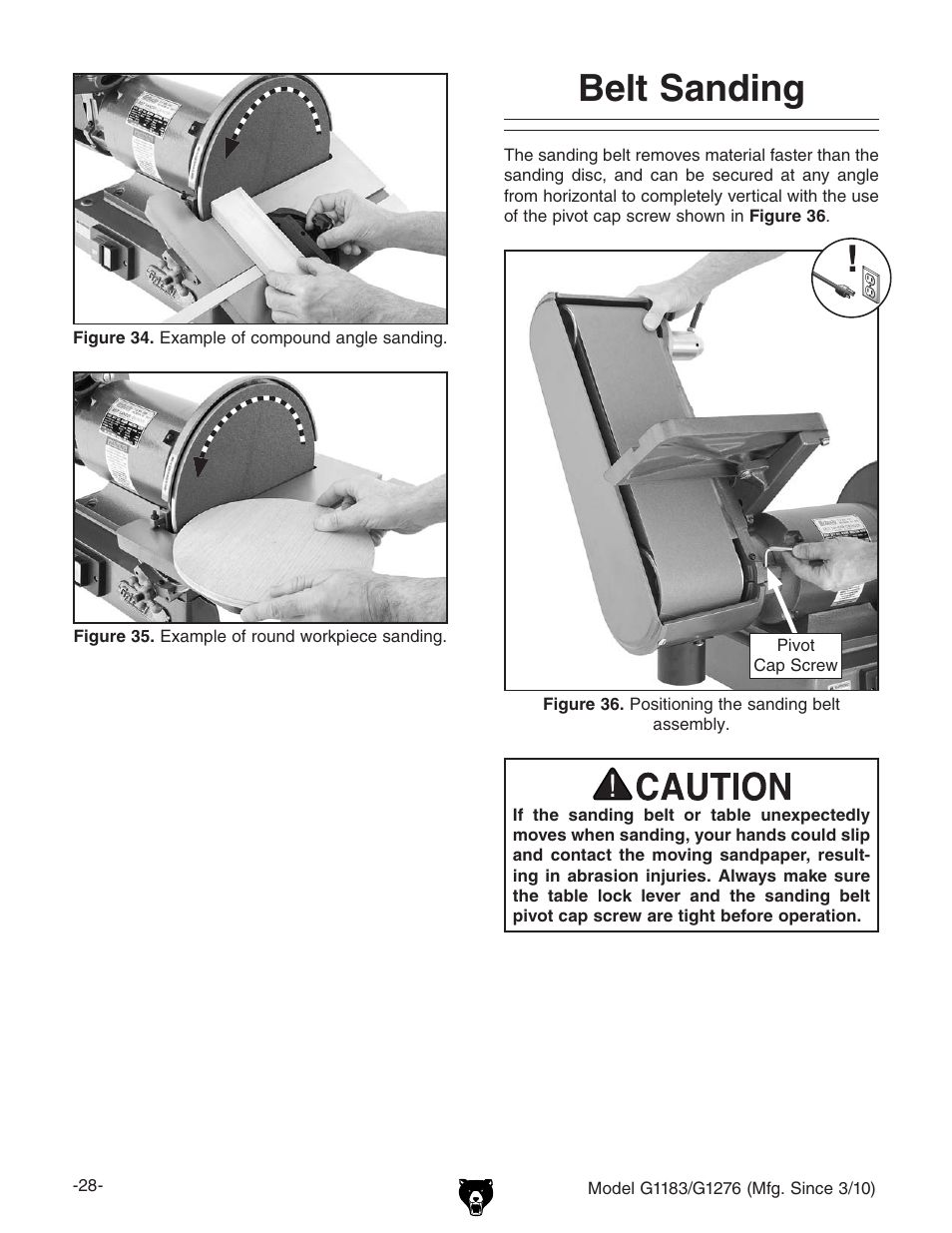 Belt sanding | Grizzly COMBINATION SANDER G1183 User Manual | Page 30 / 48