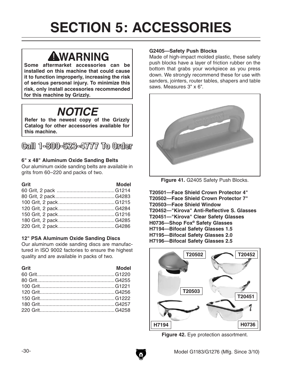 Notice | Grizzly COMBINATION SANDER G1183 User Manual | Page 32 / 48
