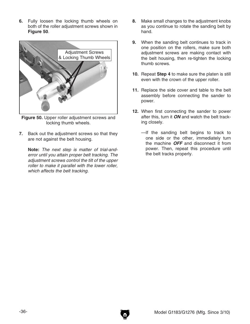Grizzly COMBINATION SANDER G1183 User Manual | Page 38 / 48