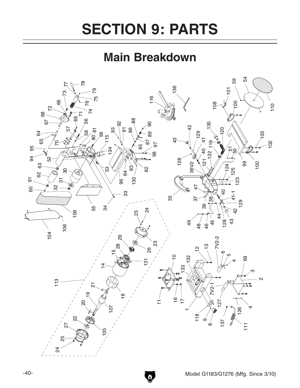 Main breakdown | Grizzly COMBINATION SANDER G1183 User Manual | Page 42 / 48