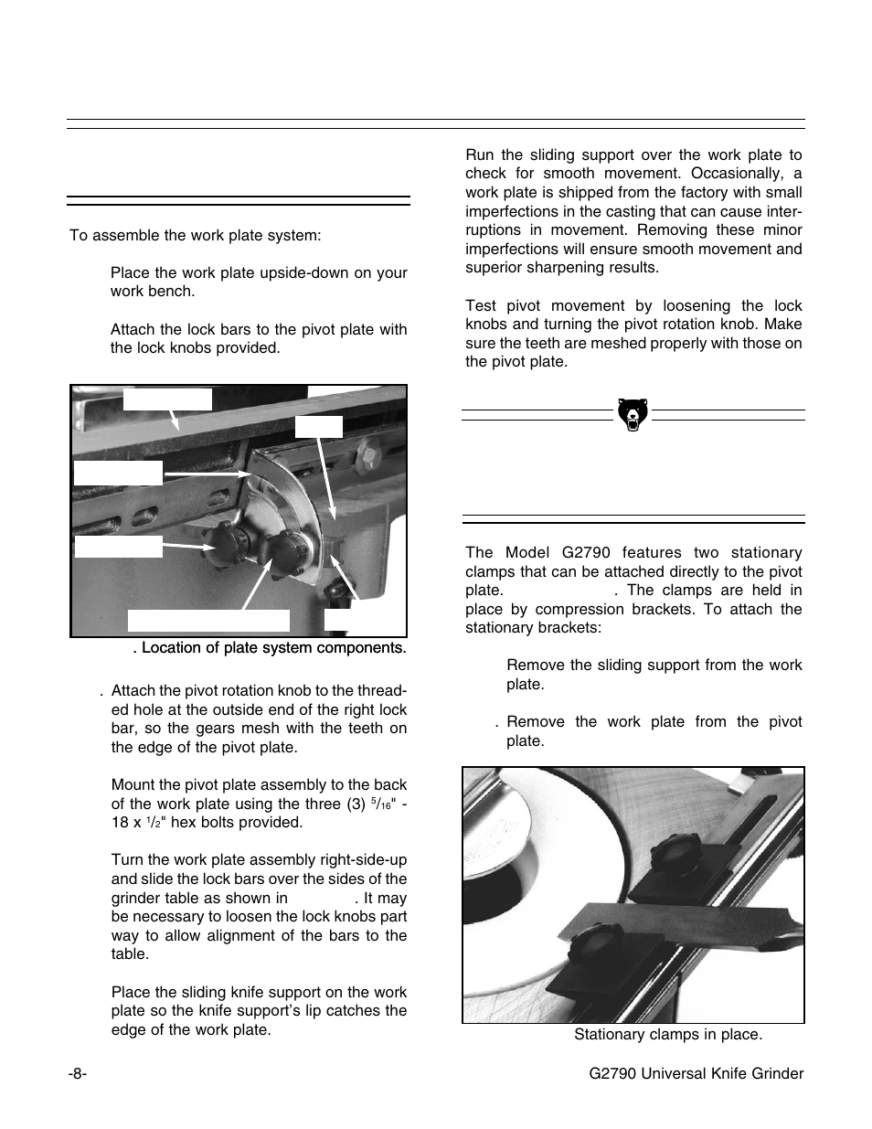 Work plate system, Stationary clamps | Grizzly G2790 User Manual | Page 11 / 23