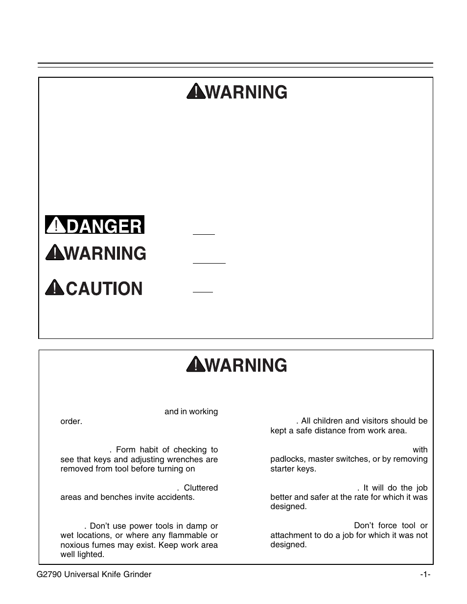 Safety instructions for power tools, Notice | Grizzly G2790 User Manual | Page 4 / 23