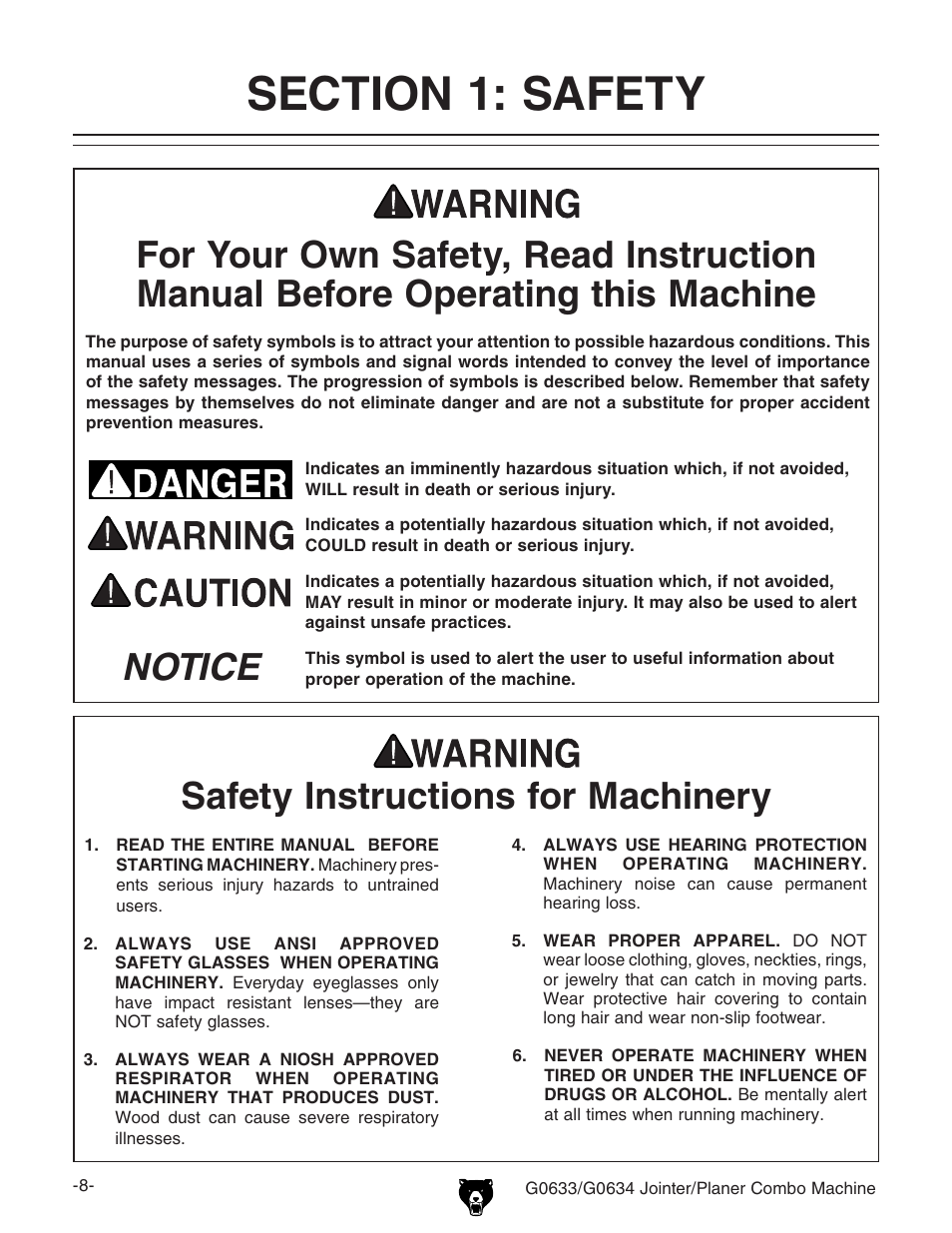 Grizzly G0633/G0634 User Manual | Page 10 / 72