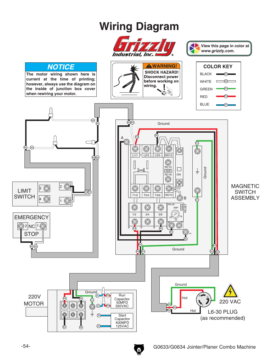 Wiring diagram | Grizzly G0633/G0634 User Manual | Page 56 / 72