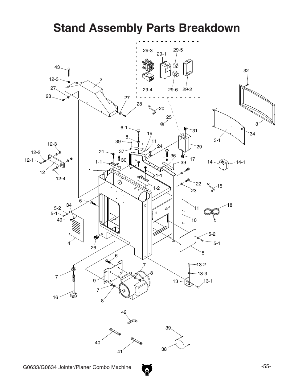 Stand assembly parts breakdown | Grizzly G0633/G0634 User Manual | Page 57 / 72