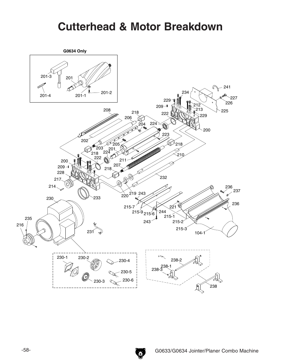Cutterhead & motor breakdown | Grizzly G0633/G0634 User Manual | Page 60 / 72