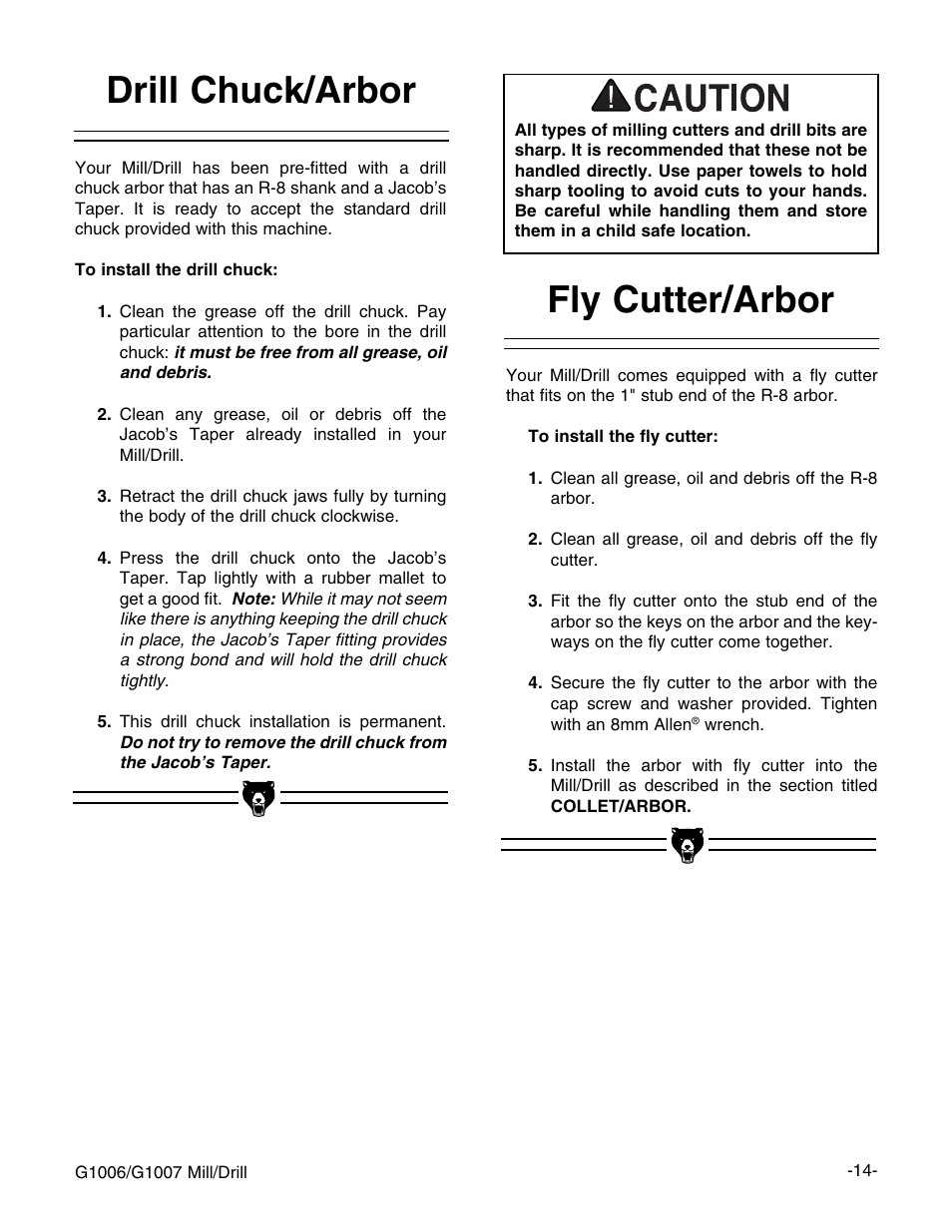 Drill chuck/arbor, Fly cutter/arbor | Grizzly G1006 User Manual | Page 14 / 23