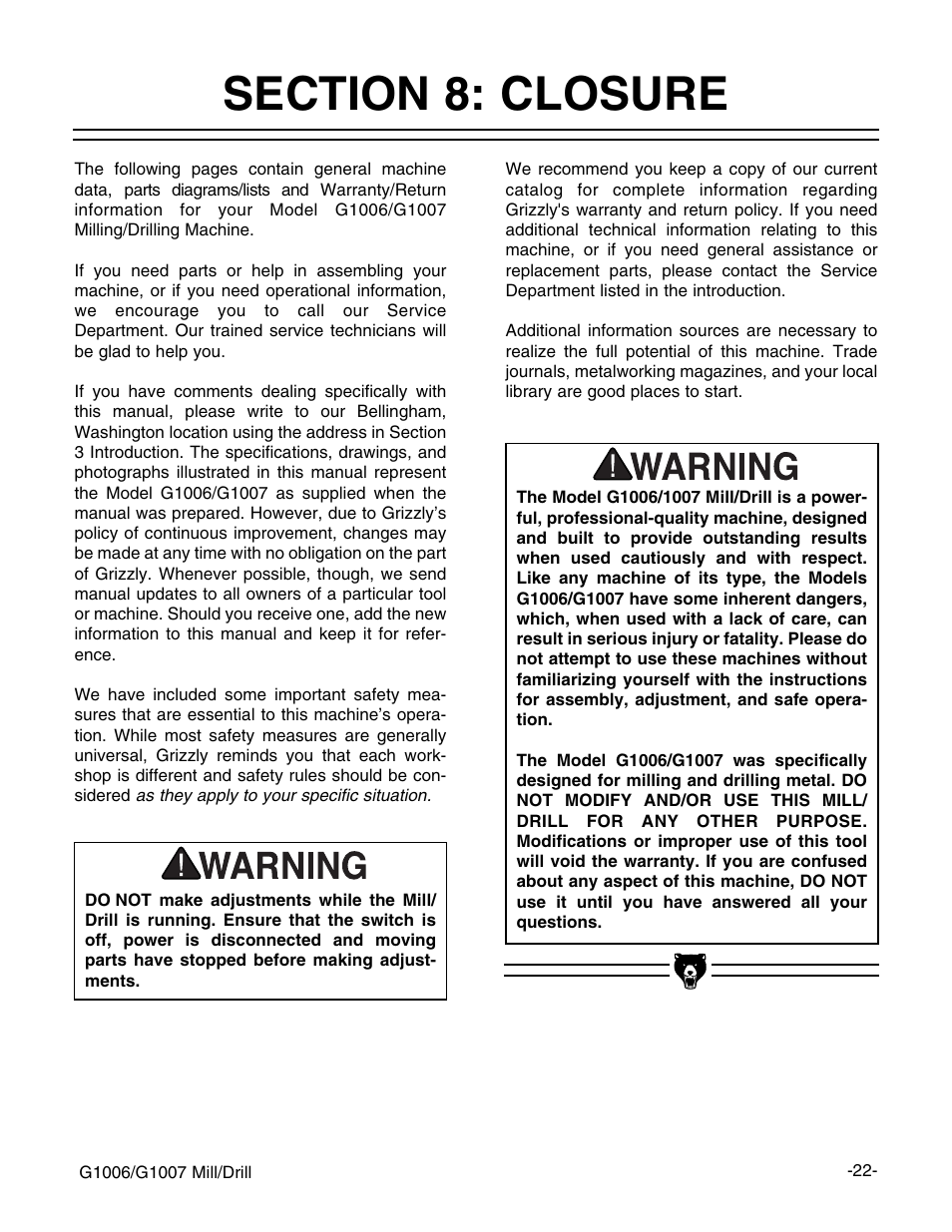 Grizzly G1006 User Manual | Page 22 / 23