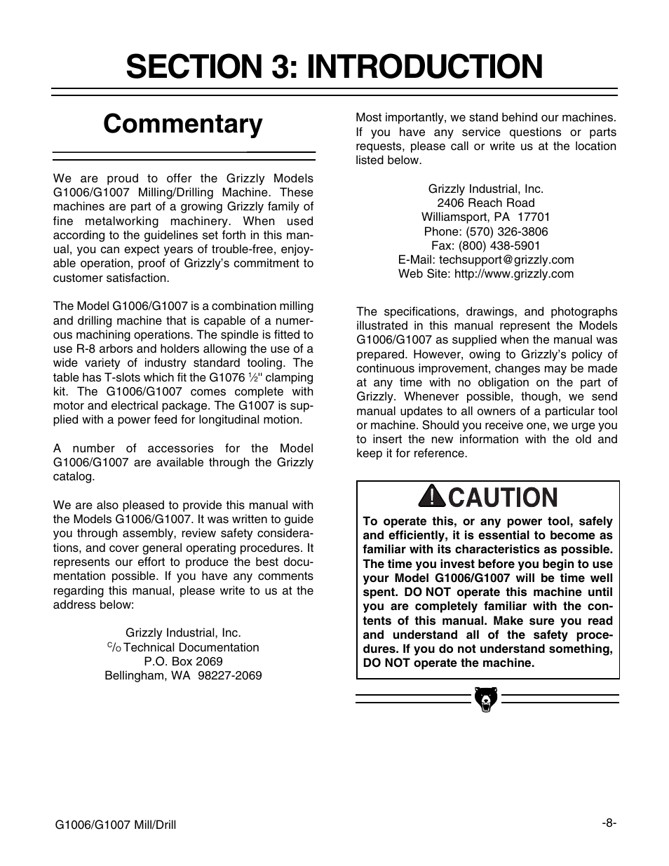 Commentary | Grizzly G1006 User Manual | Page 8 / 23