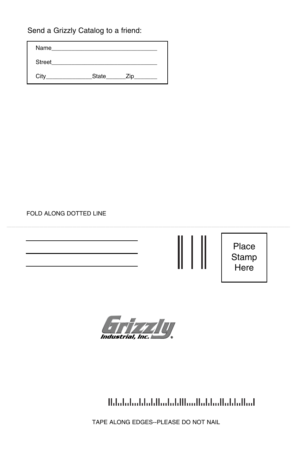 Place stamp here | Grizzly Flex Shaft G9928 User Manual | Page 10 / 12