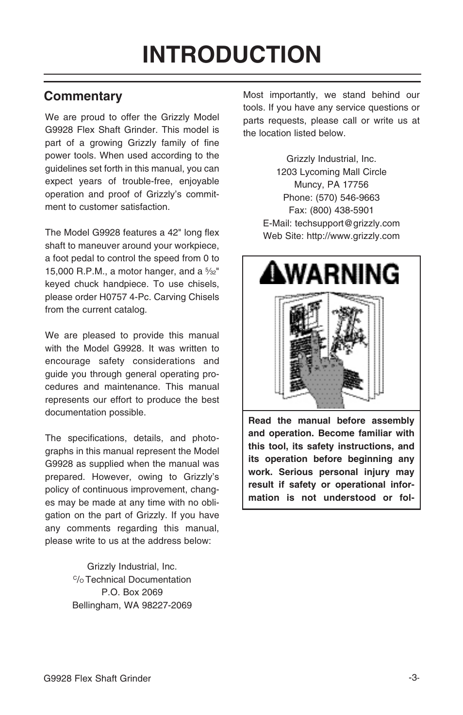 Introduction, Commentary | Grizzly Flex Shaft G9928 User Manual | Page 5 / 12