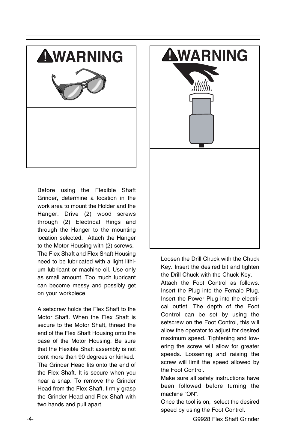 Operation | Grizzly Flex Shaft G9928 User Manual | Page 6 / 12