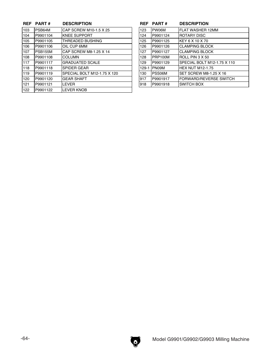 Grizzly Milling Machine G9901 User Manual | Page 3 / 15