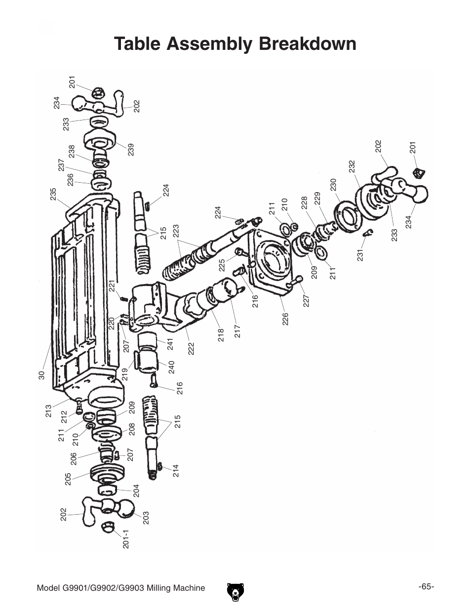 Table assembly breakdown | Grizzly Milling Machine G9901 User Manual | Page 4 / 15