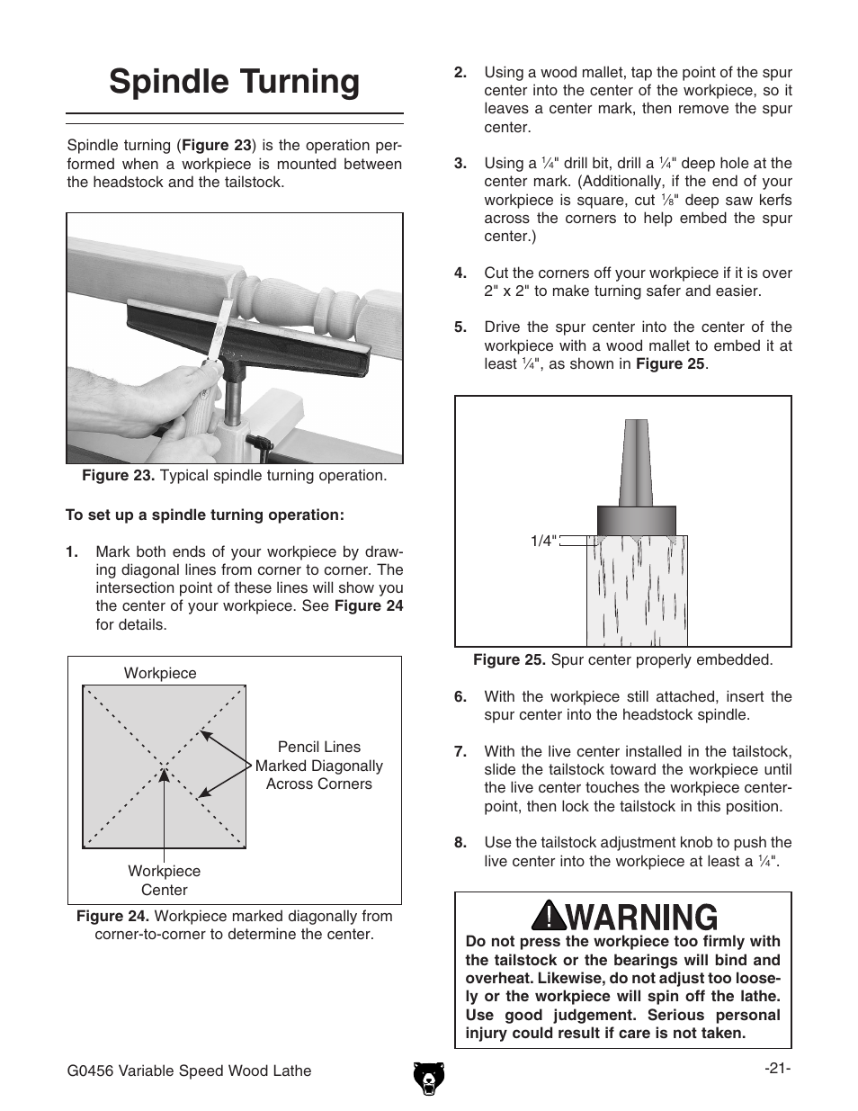 Spindle turning | Grizzly G0456 User Manual | Page 23 / 48