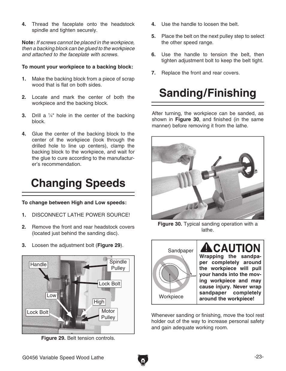Sanding/finishing changing speeds | Grizzly G0456 User Manual | Page 25 / 48