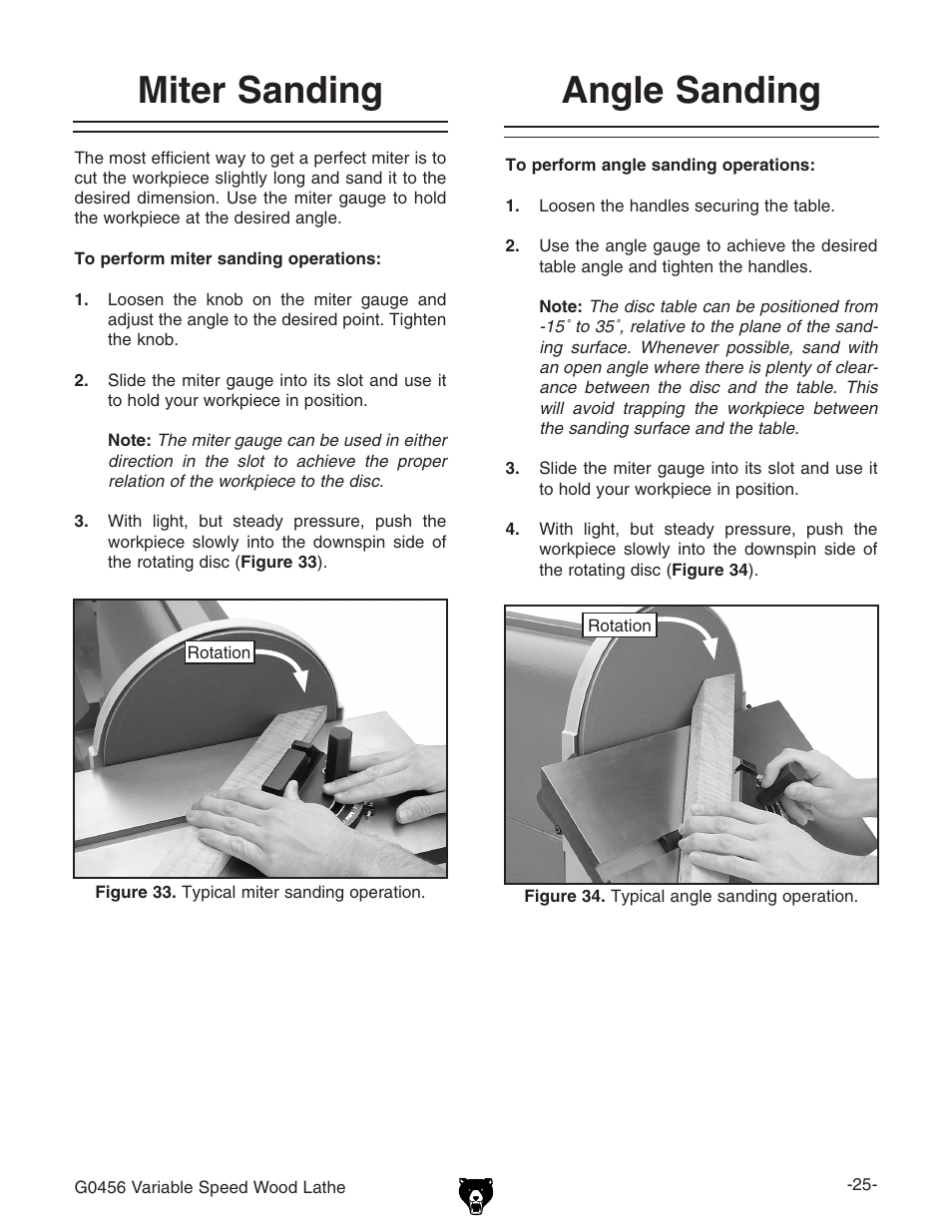 Miter sanding, Angle sanding | Grizzly G0456 User Manual | Page 27 / 48
