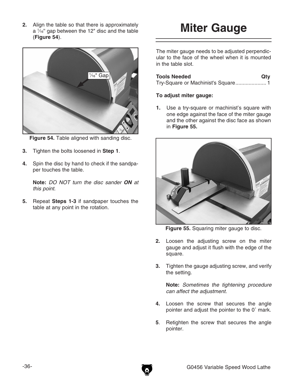 Miter gauge | Grizzly G0456 User Manual | Page 38 / 48