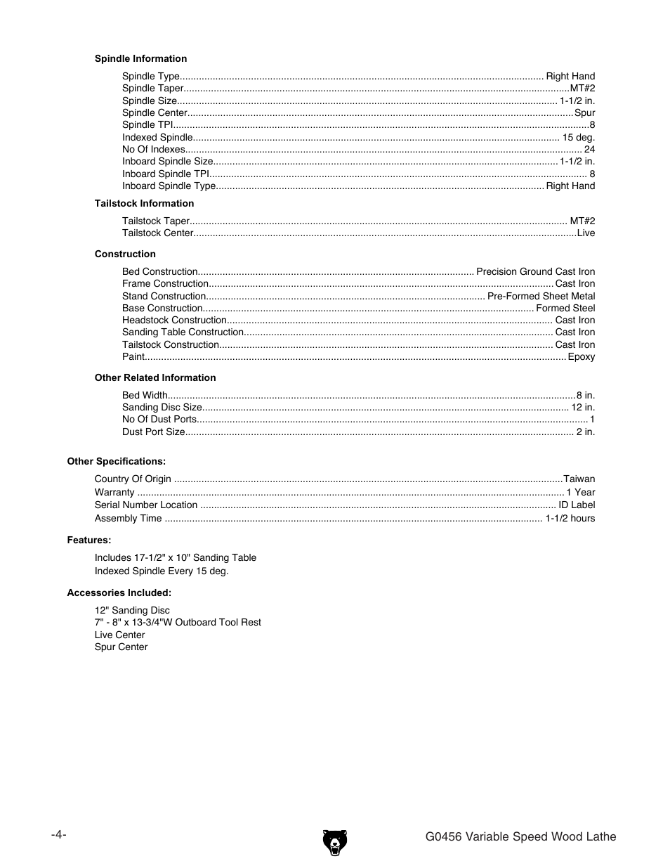 Grizzly G0456 User Manual | Page 6 / 48