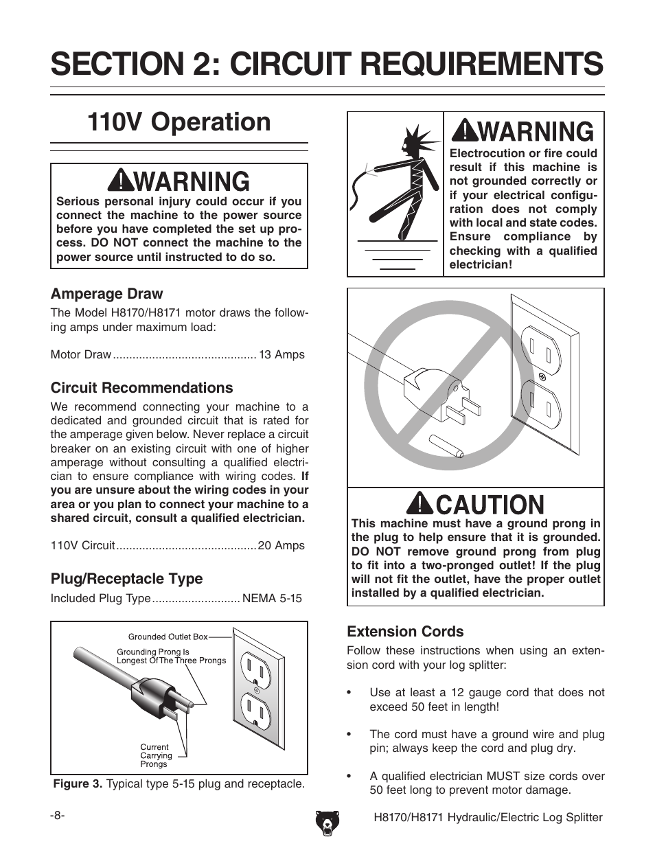 110v operation | Grizzly H8170/H8171 User Manual | Page 10 / 32