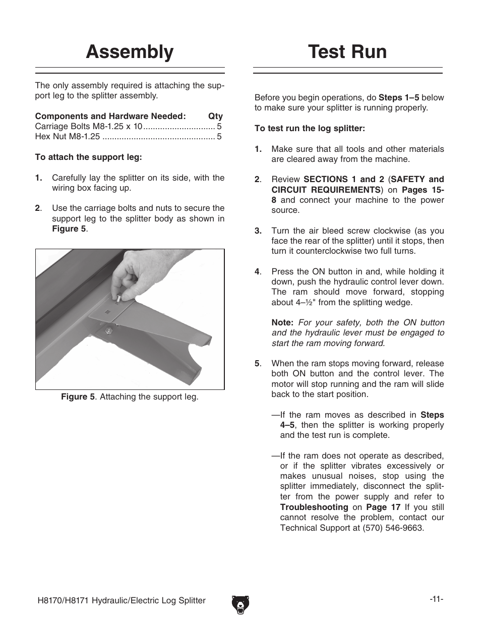 Assembly, Test run | Grizzly H8170/H8171 User Manual | Page 13 / 32