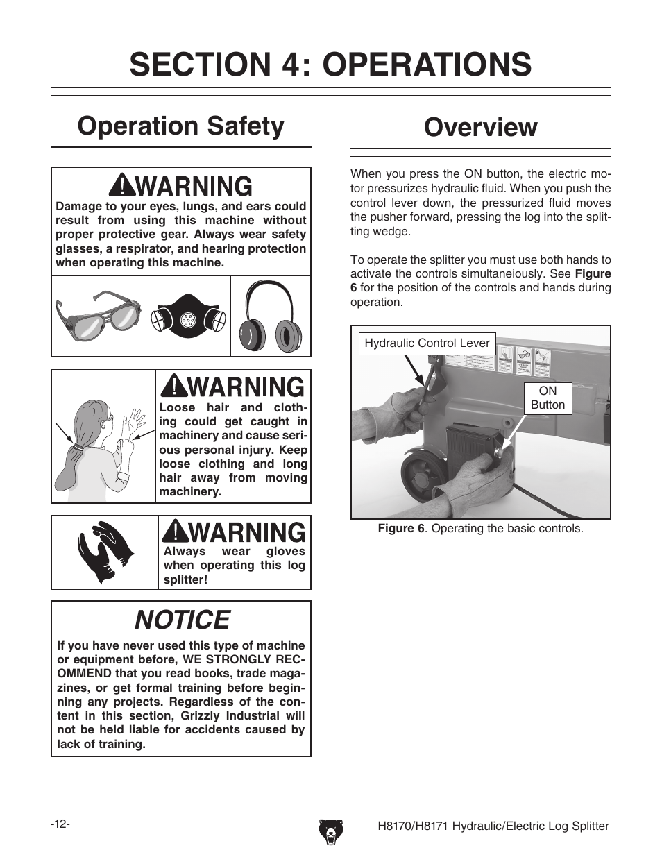 Operation safety, Notice, Overview | Grizzly H8170/H8171 User Manual | Page 14 / 32