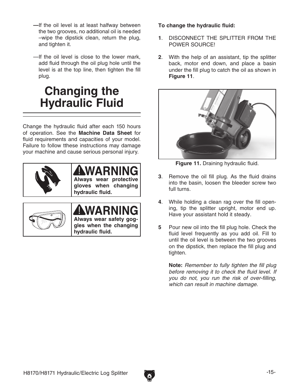 Changing the hydraulic fluid | Grizzly H8170/H8171 User Manual | Page 17 / 32