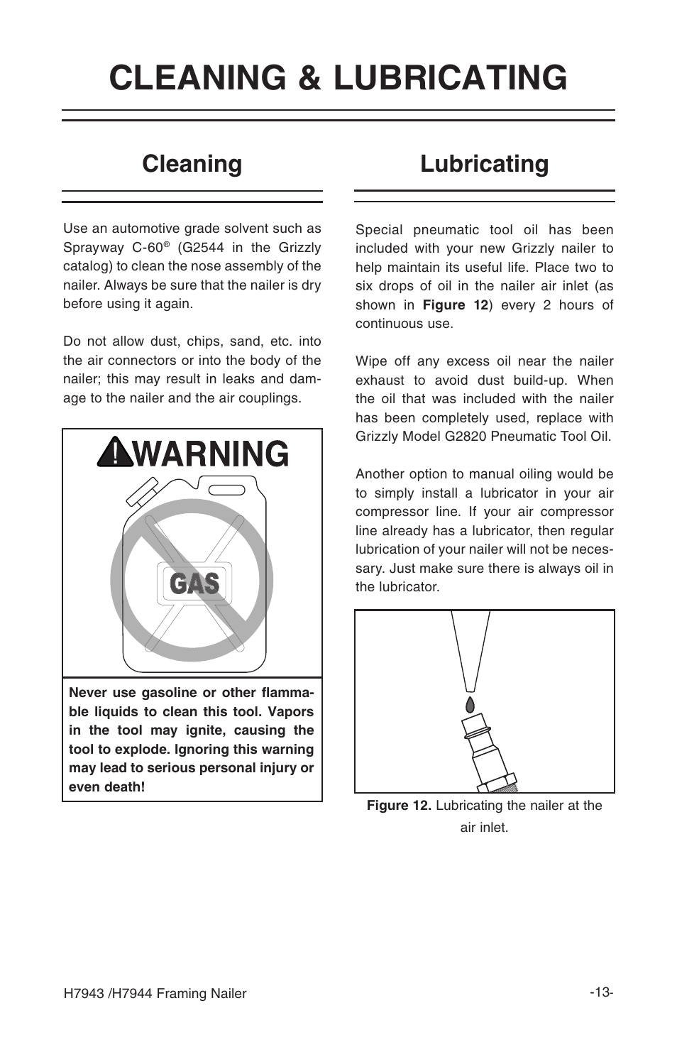 Cleaning & lubricating, Cleaning, Lubricating | Grizzly H7943/H7944 User Manual | Page 15 / 24