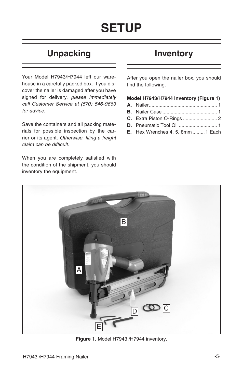 Setup, Unpacking, Inventory | Grizzly H7943/H7944 User Manual | Page 7 / 24