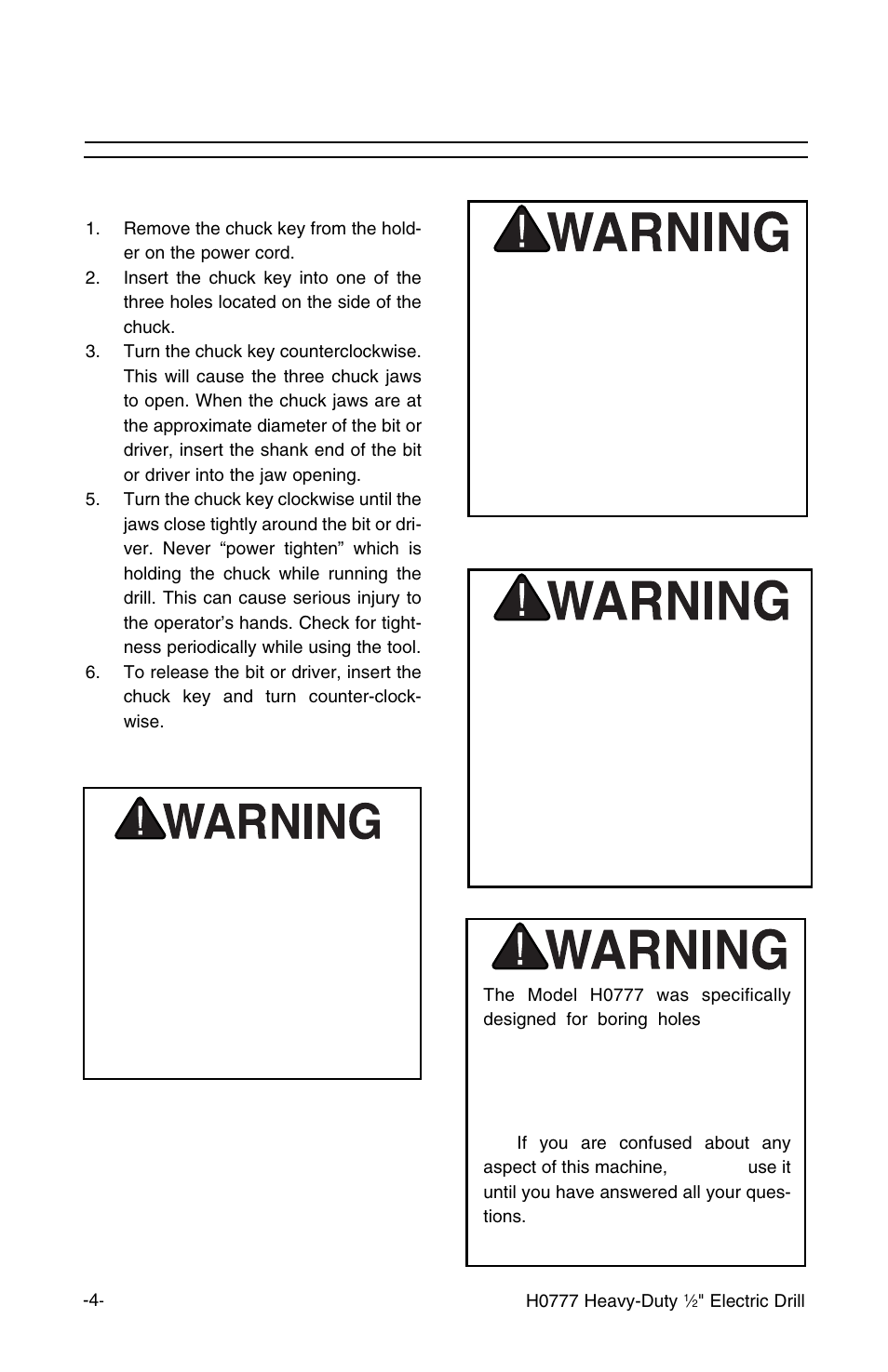 Operations, Changing bits | Grizzly H0777 User Manual | Page 6 / 10