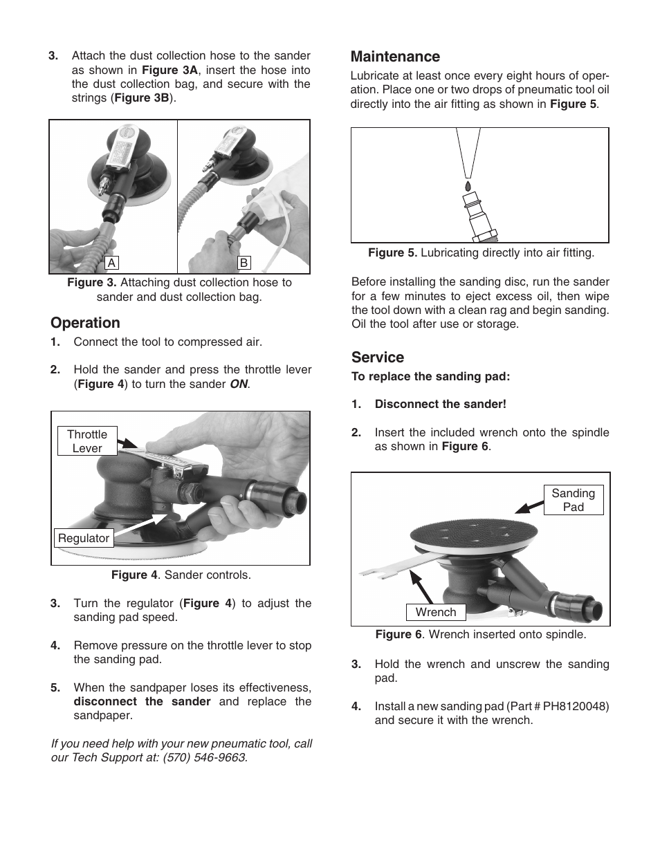 Maintenance, Operation, Service | Grizzly 6" random orbital sander H8120 User Manual | Page 2 / 4