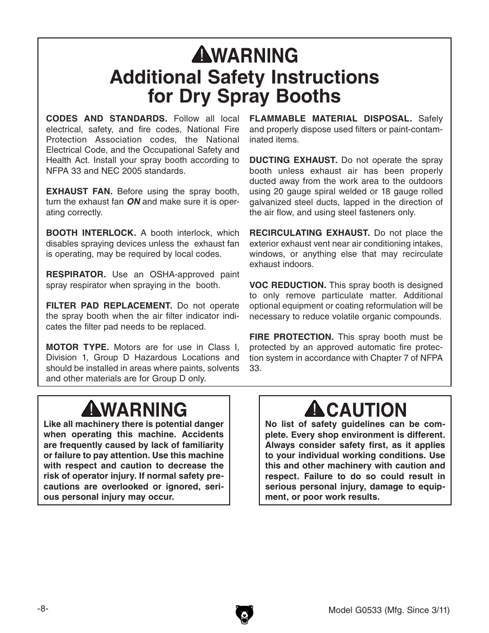 Grizzly 3HP Dry Spray Booth G0533 User Manual | Page 10 / 32