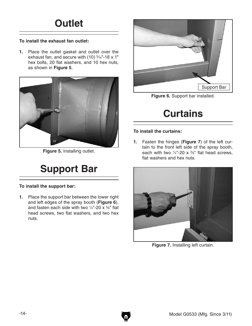 Outlet, Support bar, Curtains | Grizzly 3HP Dry Spray Booth G0533 User Manual | Page 16 / 32