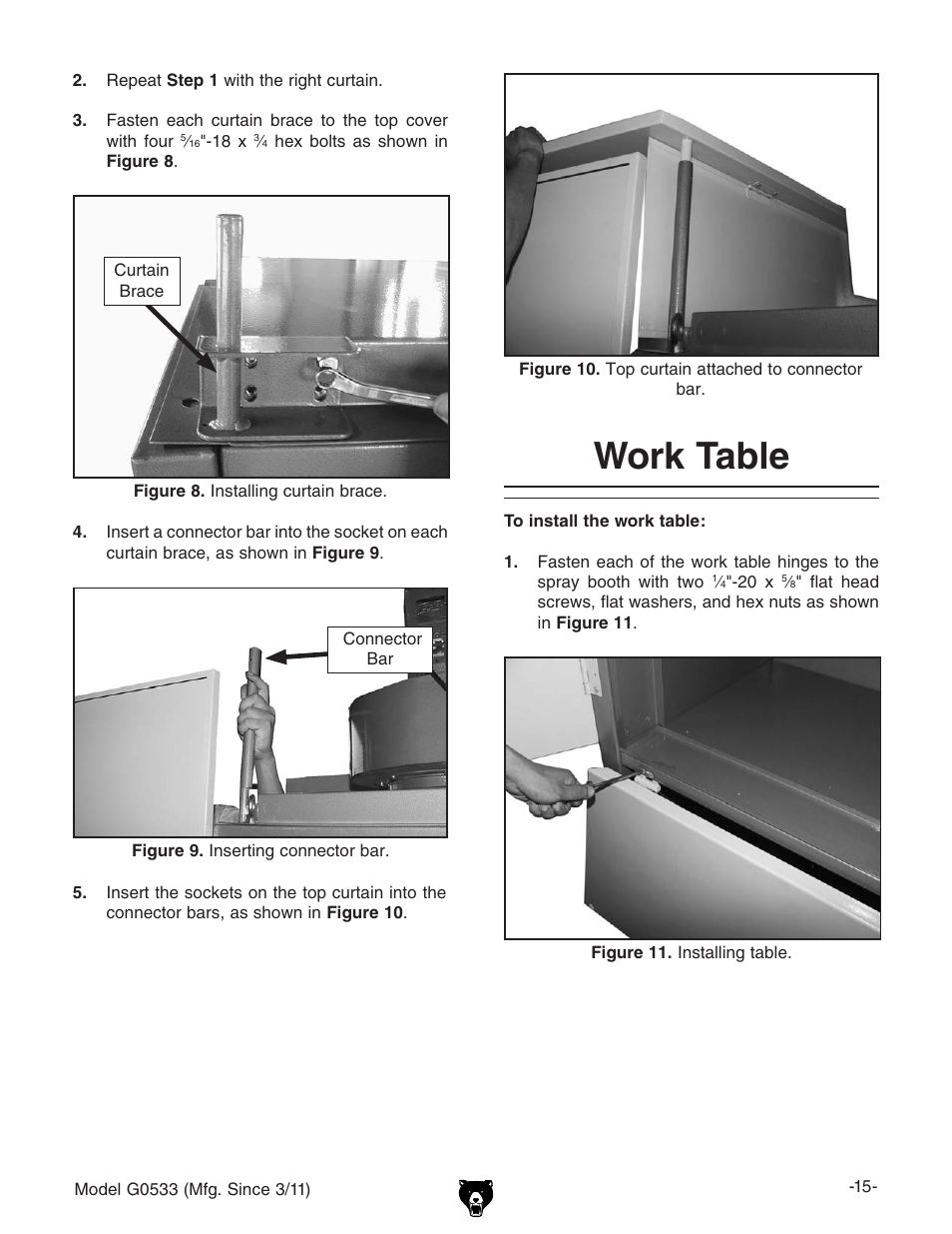 Work table | Grizzly 3HP Dry Spray Booth G0533 User Manual | Page 17 / 32