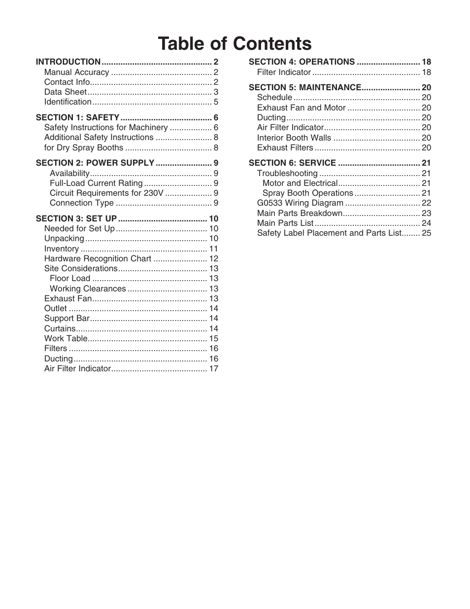Grizzly 3HP Dry Spray Booth G0533 User Manual | Page 3 / 32