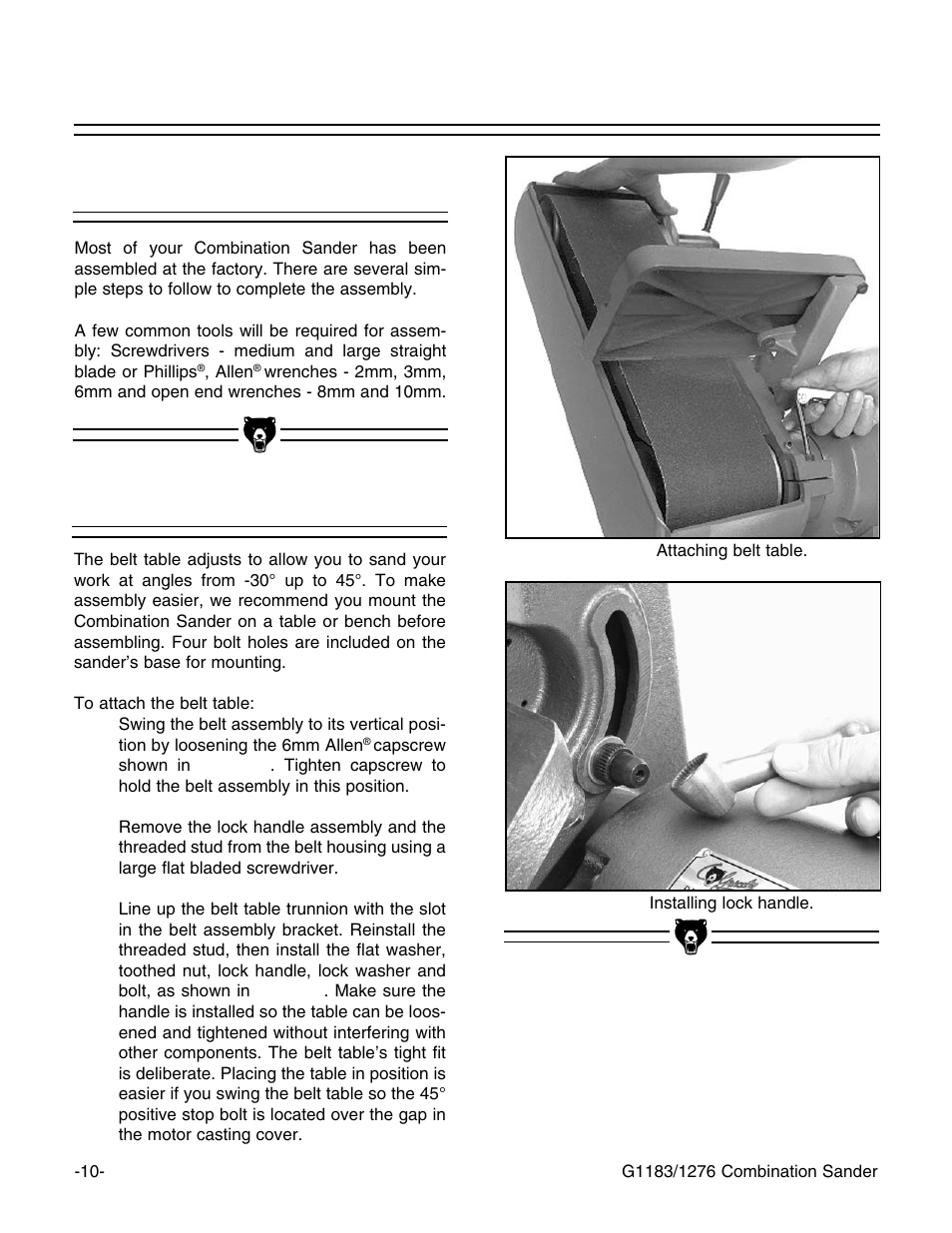 Assembly basics belt table | Grizzly G1276 User Manual | Page 12 / 34