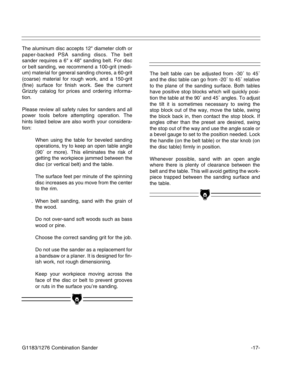 Table tilt | Grizzly G1276 User Manual | Page 19 / 34