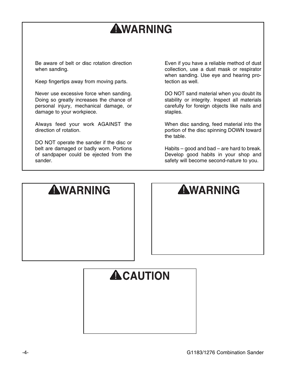 Additional safety instructions for the sander | Grizzly G1276 User Manual | Page 6 / 34