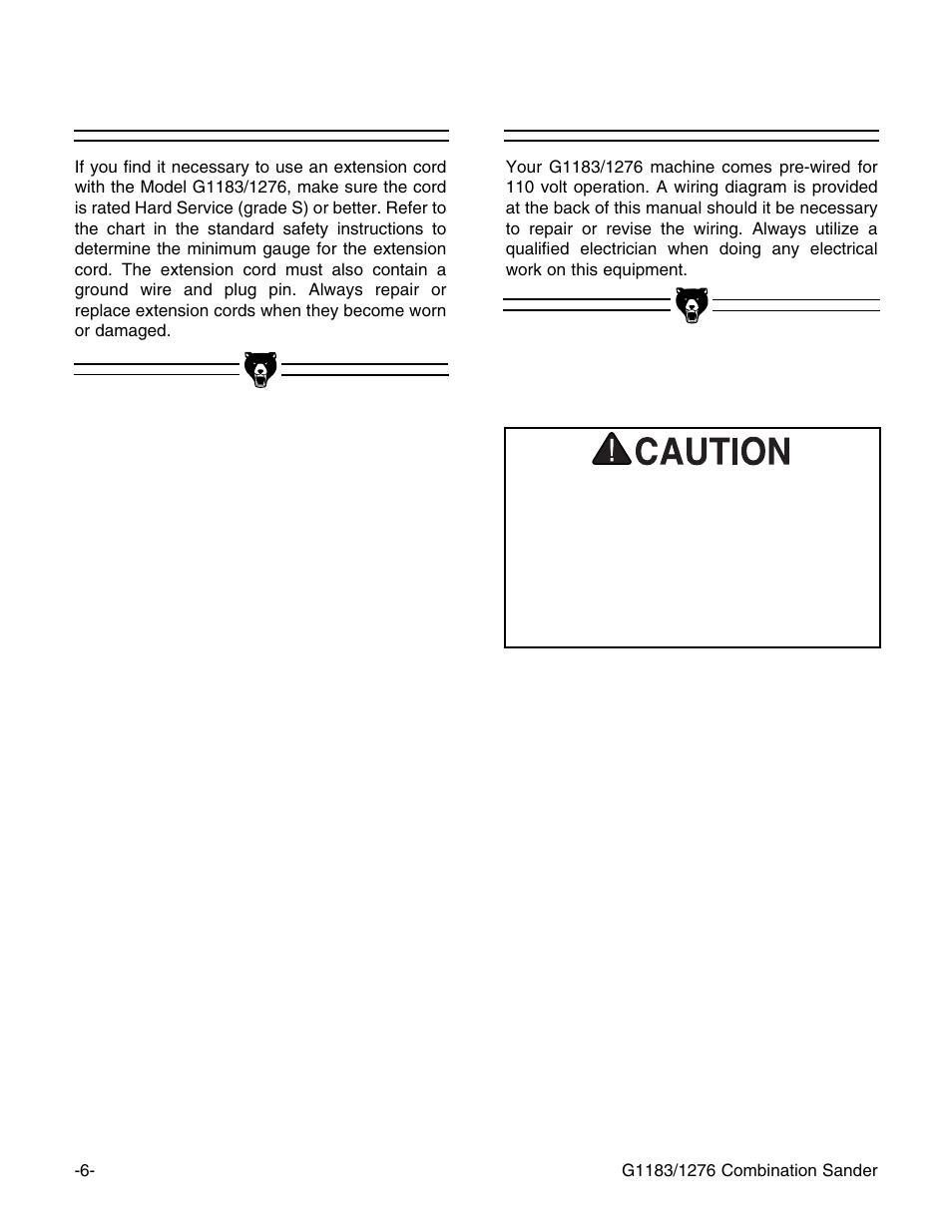 Extension cords, Wiring diagram | Grizzly G1276 User Manual | Page 8 / 34