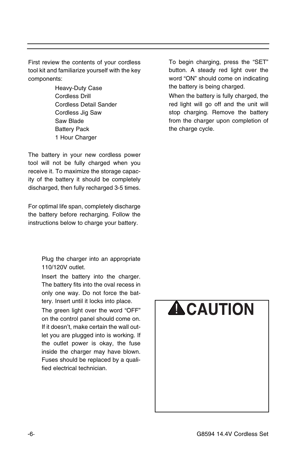 Before you start | Grizzly 14.4v 3/8" Cordless Drill G8594 User Manual | Page 6 / 14