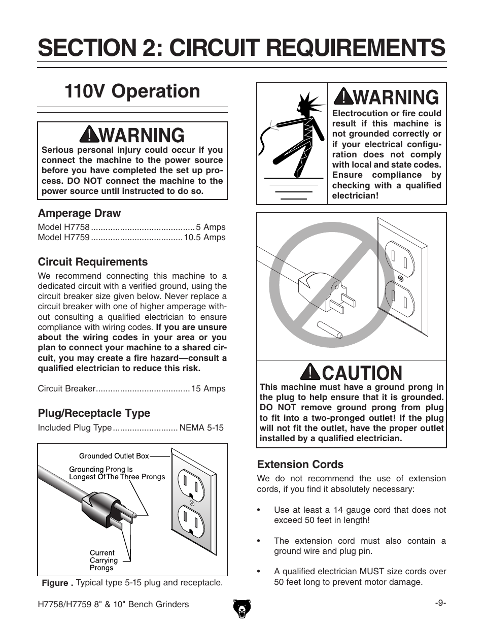 110v operation | Grizzly H7758 User Manual | Page 11 / 28