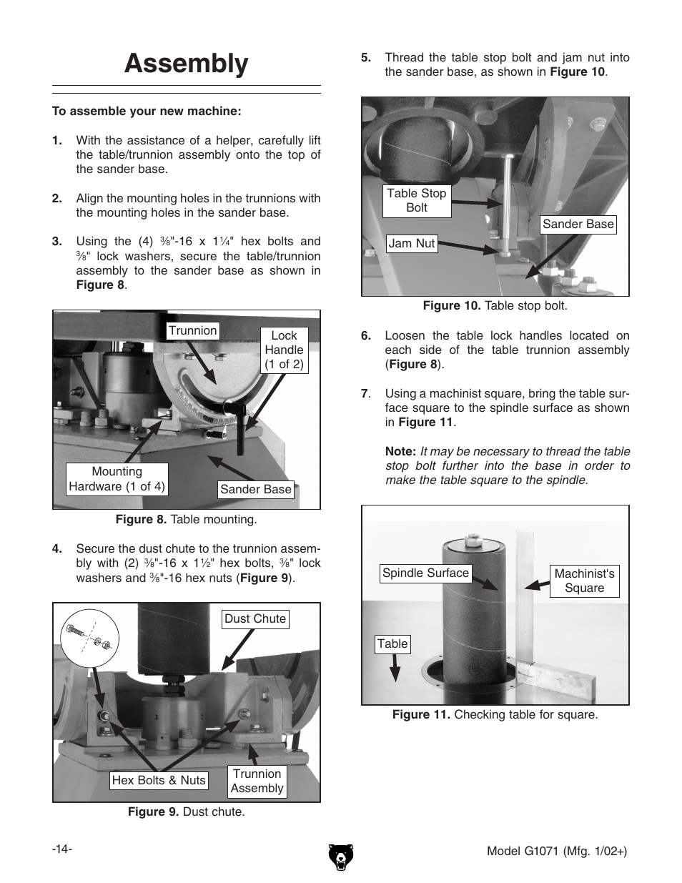 Assembly | Grizzly G1071 User Manual | Page 16 / 40