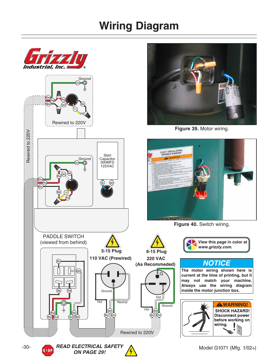 Wiring diagram | Grizzly G1071 User Manual | Page 32 / 40