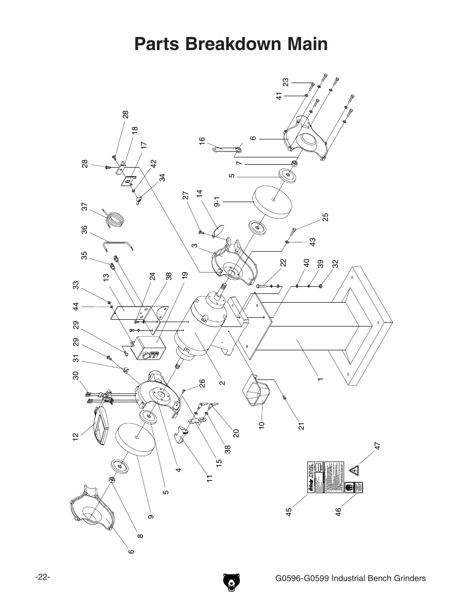 Parts breakdown main | Grizzly G0599 User Manual | Page 24 / 32