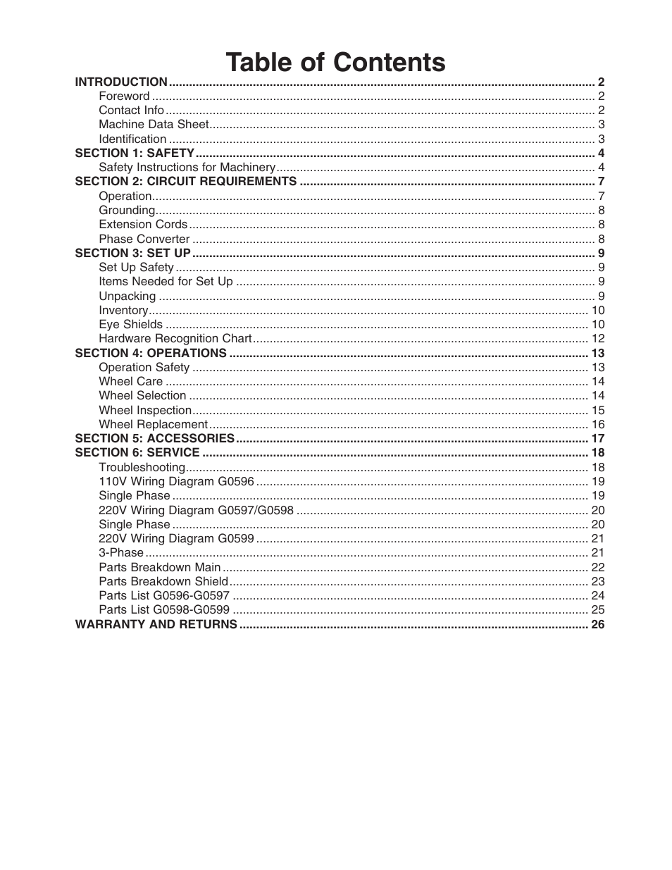 Grizzly G0599 User Manual | Page 3 / 32